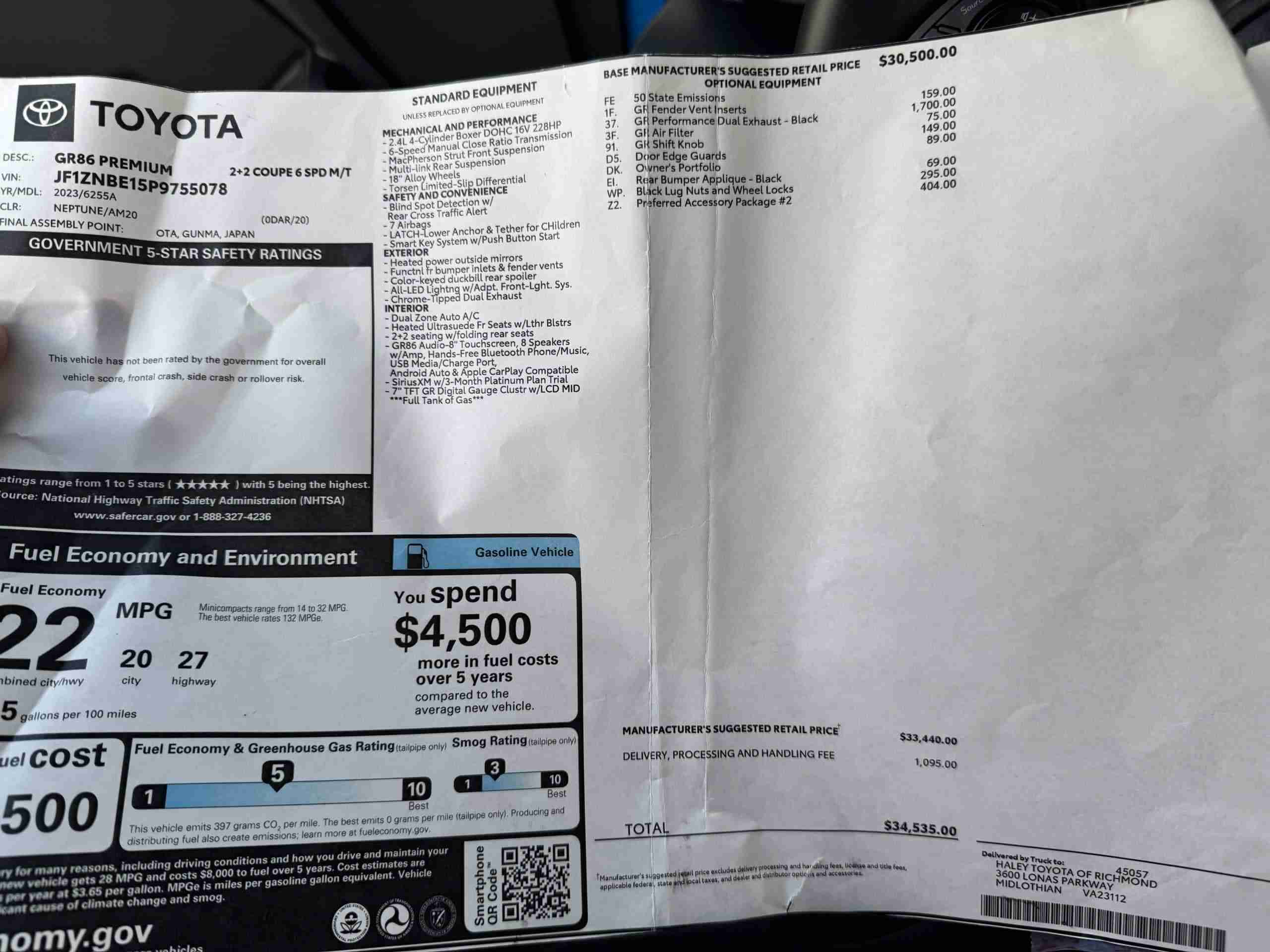2023 Toyota 86 GR PREMIUM 1 owner Neptune blue – Coilovers – 13k miles – GR Performance exhaust -Like New full