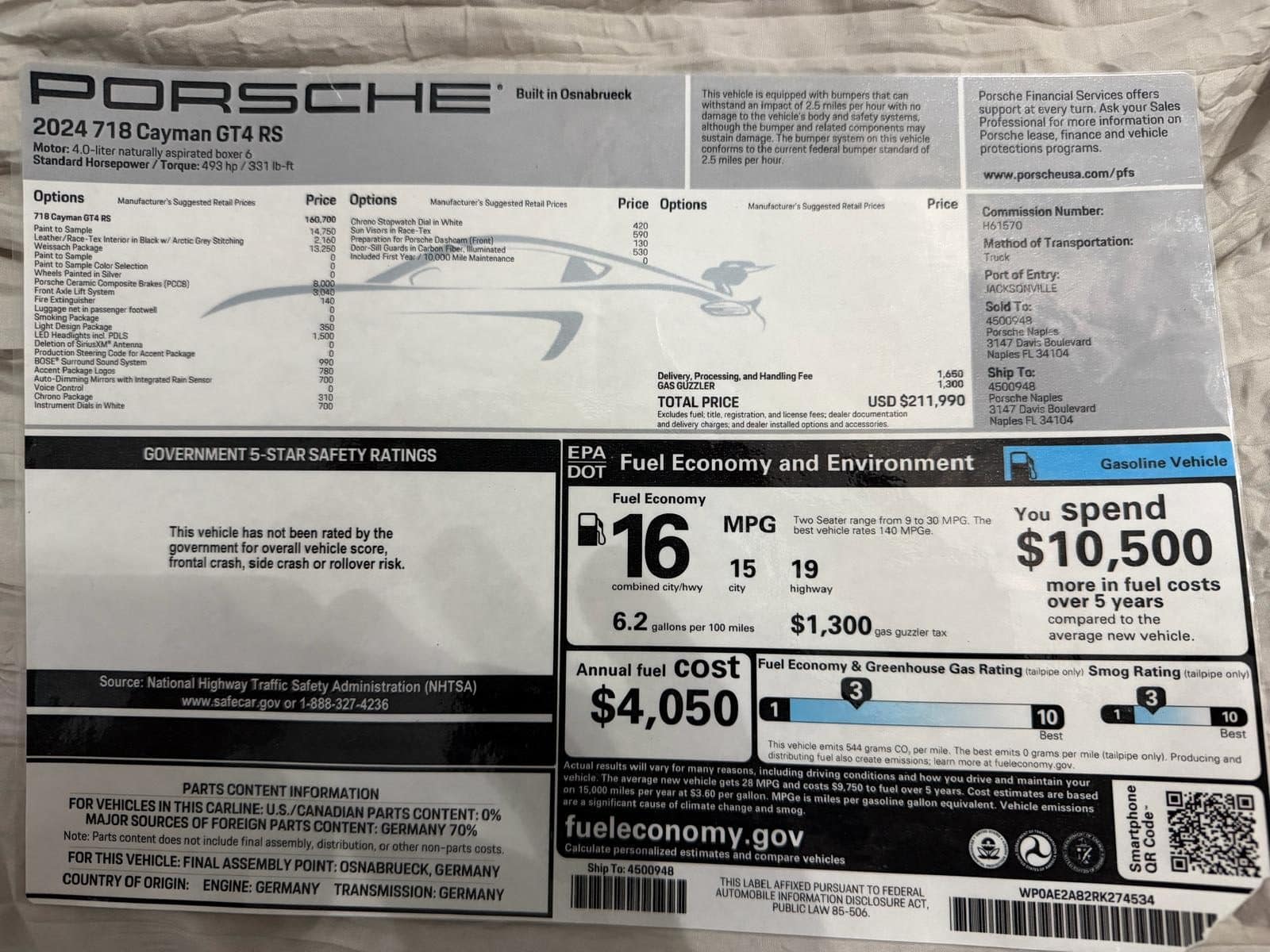 2024 Porsche Cayman GT4 RS Weissach – 1 Owner – Fully Loaded – Ipanema Blue PTS – Full Body PPF – Only 3500 miles full